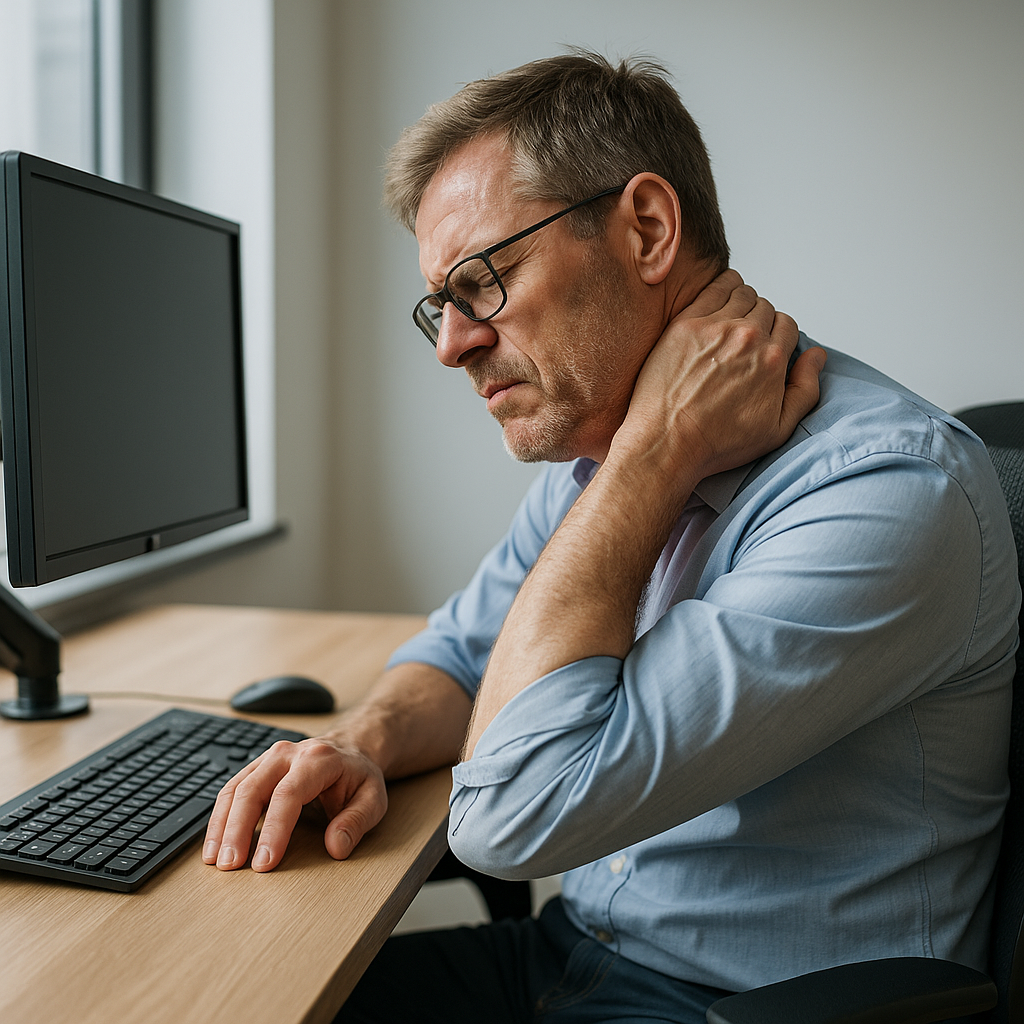 Verlicht nekartrose op het werk met slimme ergonomie - Illustration